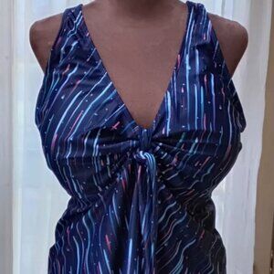 Flowy Tankini Swimsuit Bowknot Women-Navy Blue 22W